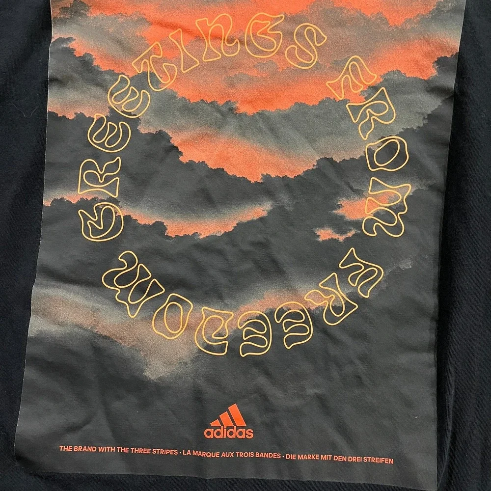 Adidas Shirt Mens M Orange‎ Black Greetings From Freedom Center Logo Graphic